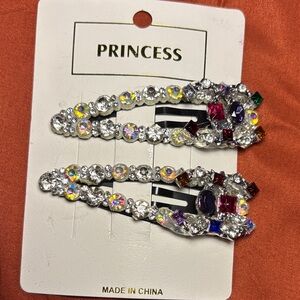 New C Silver and Multicolor Crystal Hair Clips